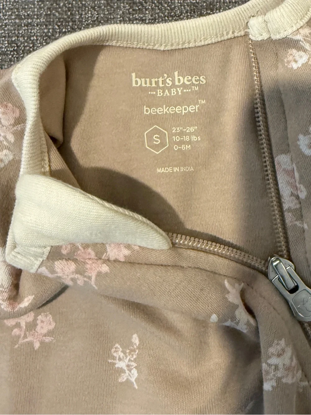 NWT Burt's Bees Baby Floral Sleep Sack - Tan & Soft Pink S (10-18lbs) TOG 0.5